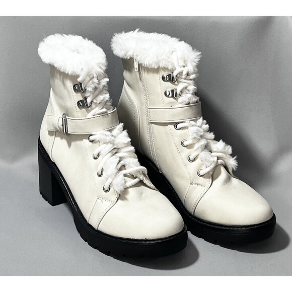 Espirit Leather Blend Chunky Zip Lace Up Boots Faux Fur Trim Sz 8.5 M - Picture 10 of 10